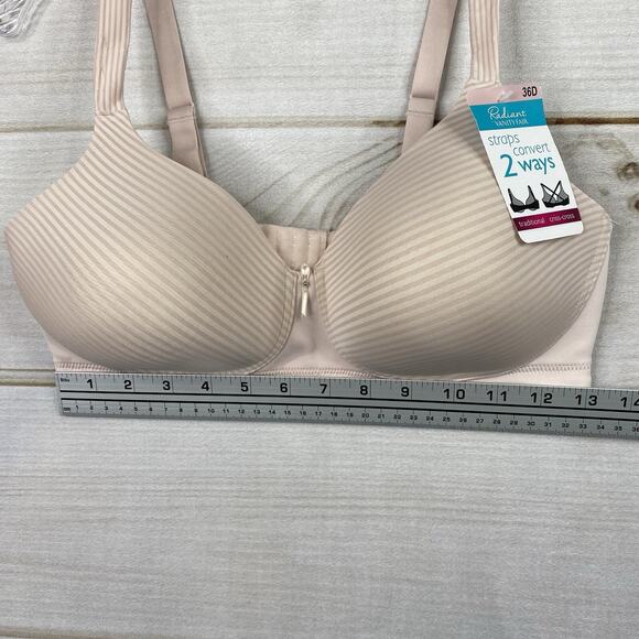 Radiant By Vanity Fair Bra 36D Beige Striped Straps Convert 2 Ways NWT - Picture 4 of 9